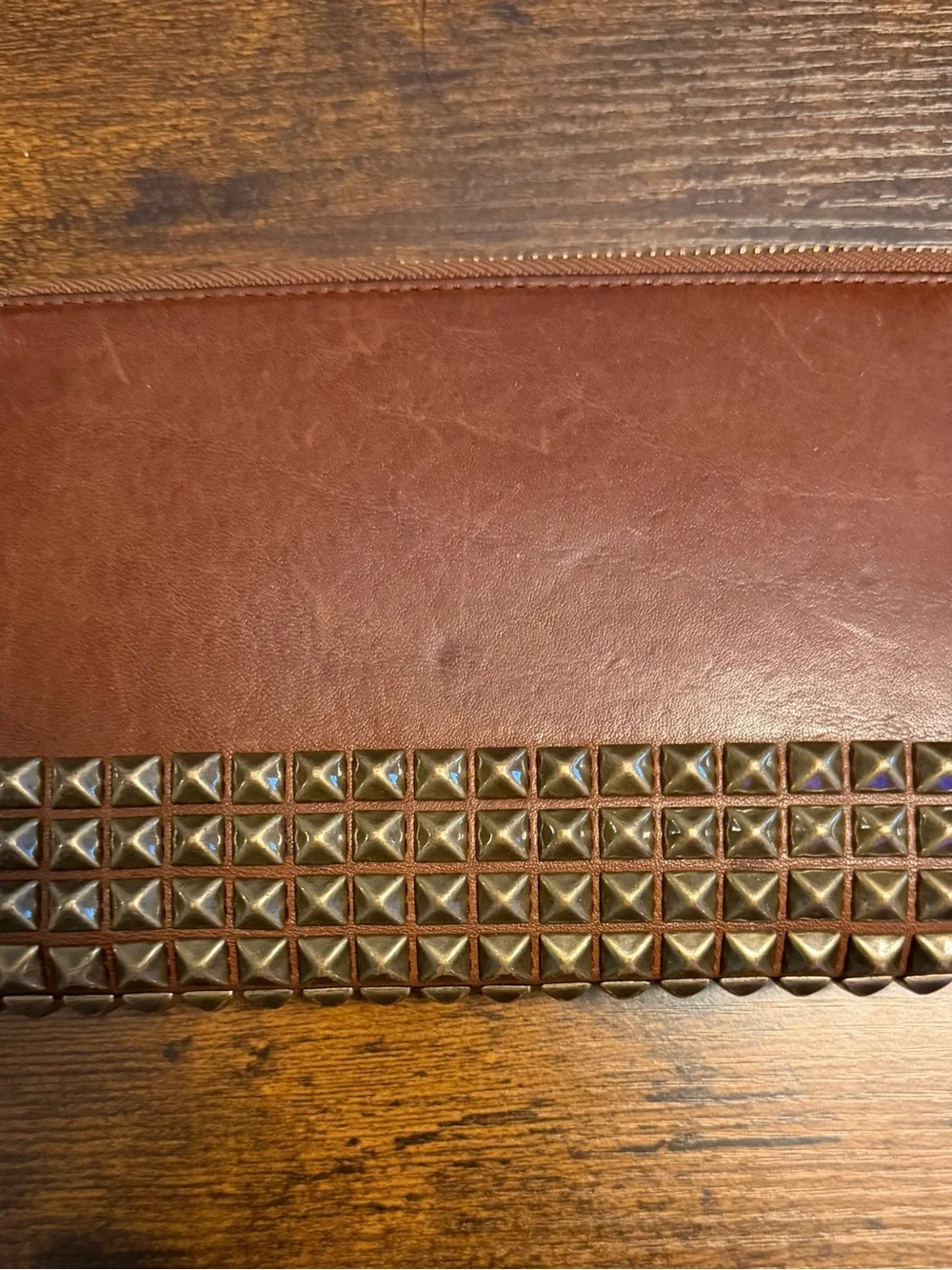 Coach Brown Leather Clutch with Gold-Tone Pyramid Studs